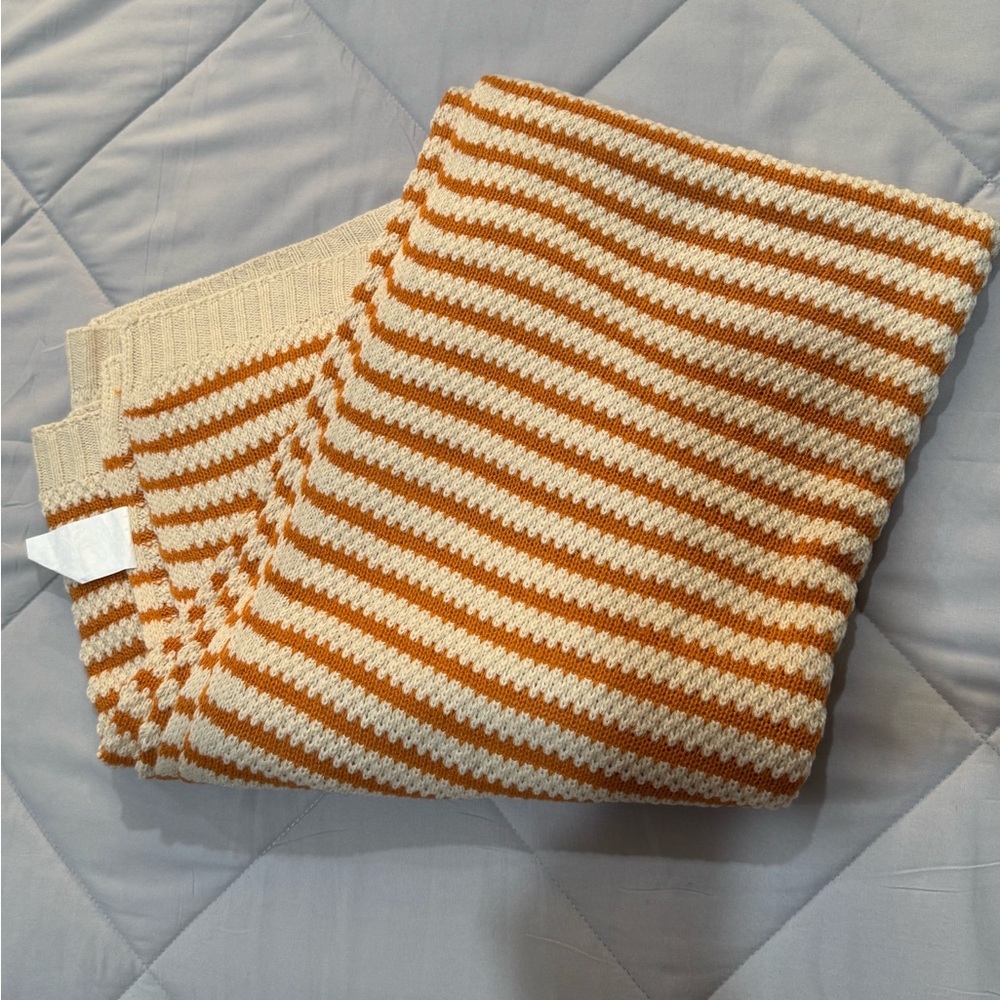 Striped Knit Blanket in Orange and Cream / throw blanket / home accents